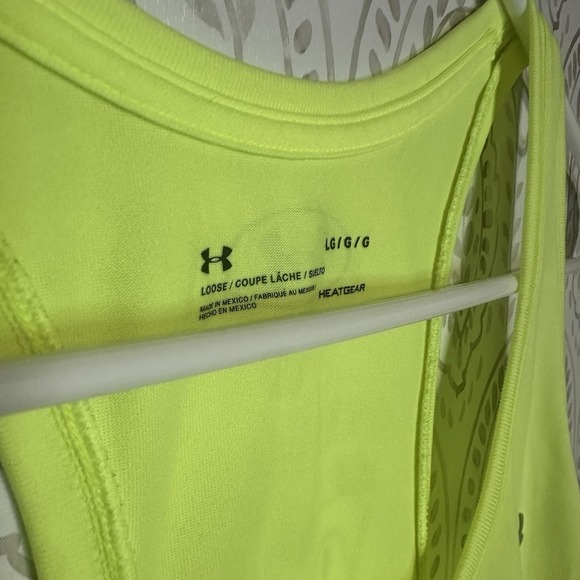 Under Armour Womens Neon Yellow Racer Back Tank Size Large Logo Running - Picture 3 of 6